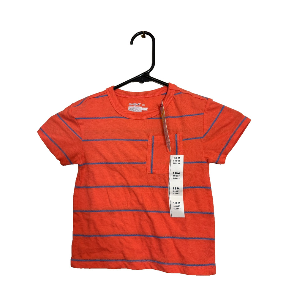 Cat & Jack Toddler Boys' Striped Short Sleeve Pocket T-Shirt Orange 18M NWT